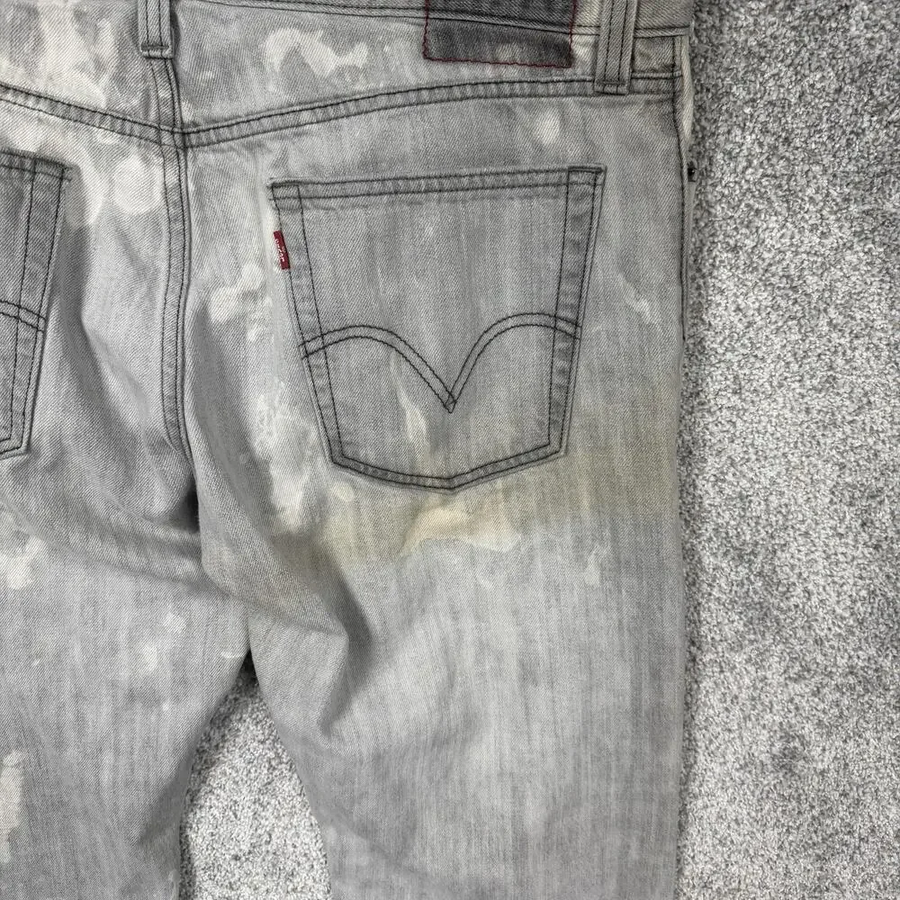 Levis 514 Jeans Mens 36x31 Gray Slim Straight Acid Wash Distressed Denim Skater